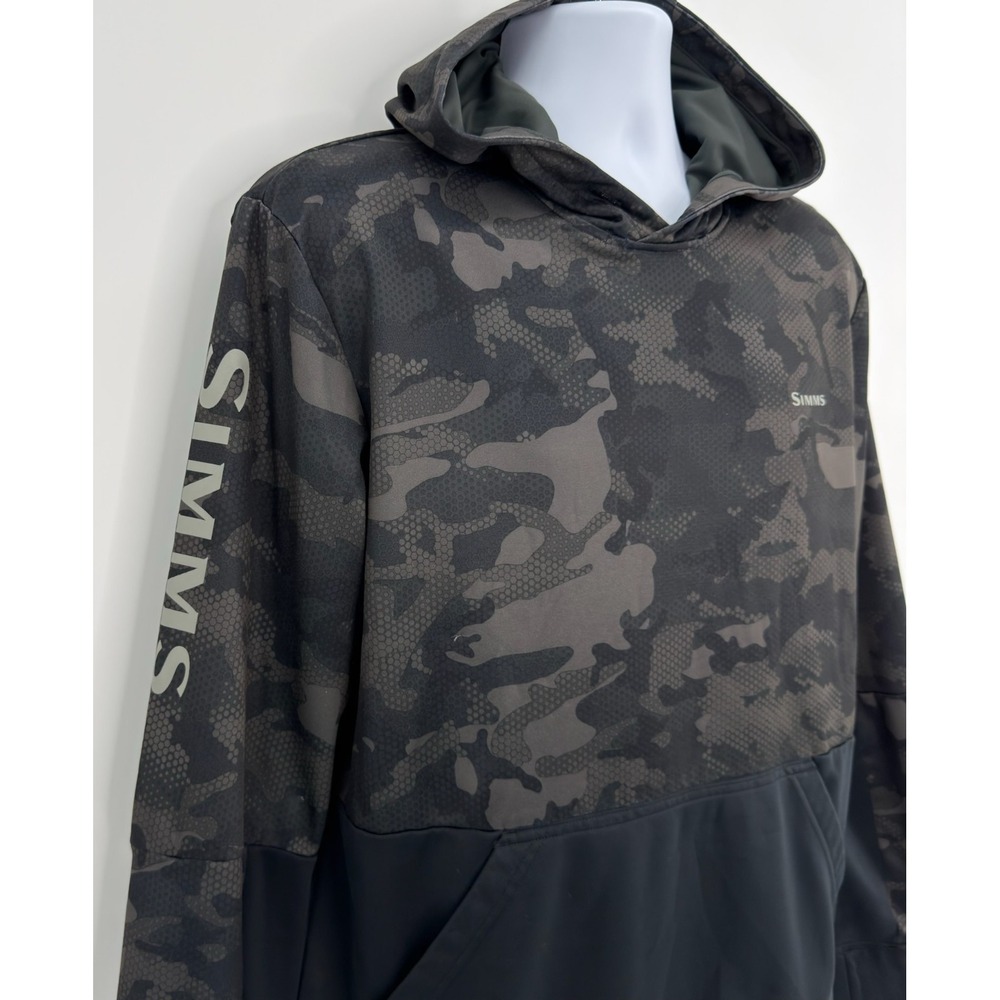 Simms Fishing Hoodie Men's M Black Hex Camo Fleece Lined Pullover Outdoor - Picture 3 of 9